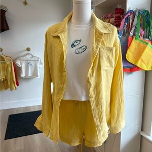 Yellow Women's button down & Shorts Set